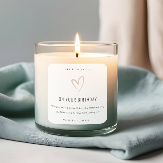 Sticker Carré Simple Blanc Bleu Amour Coeur Anniversaire Bougie