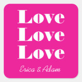 Sticker Carré Simple Blanc Nettoyer 3 x Amour | Hot Pink (Devant)