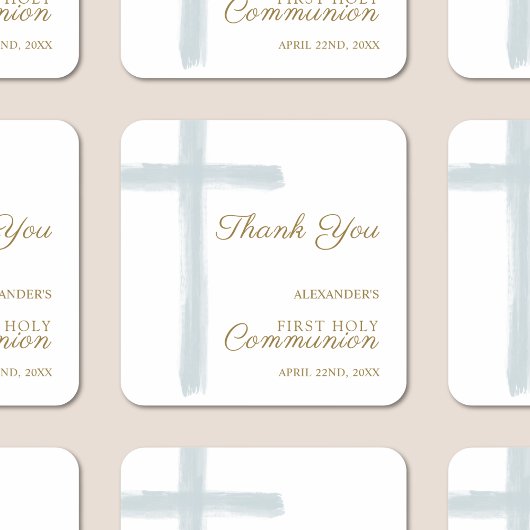 Sticker Carré Simple Blue Cross Thank You First Holy Communion