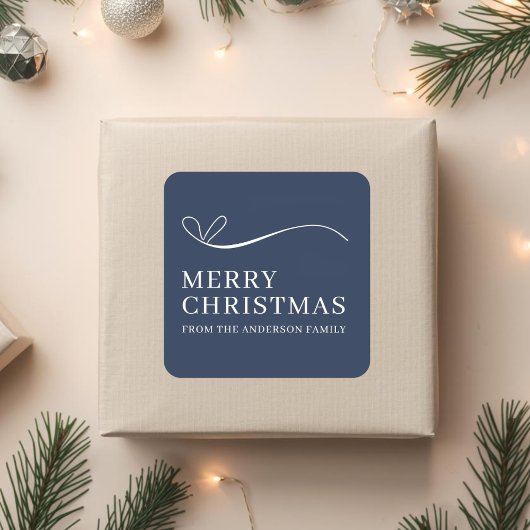 Sticker Carré Simple blue modern Merry Christmas 
