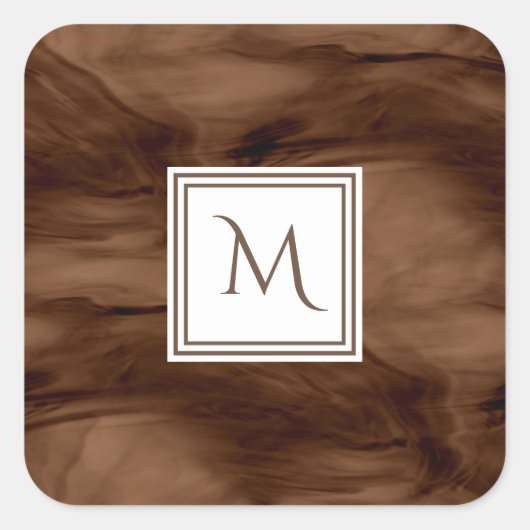 Sticker Carré Simple Brown foncé Marbre subtil Monogramme modern (Devant)