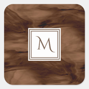 Sticker Carré Simple Brown foncé Marbre subtil Monogramme modern