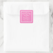 Sticker Carré Simple Chic Mariage Rose Chéri, Écriture Blanche (Sac)