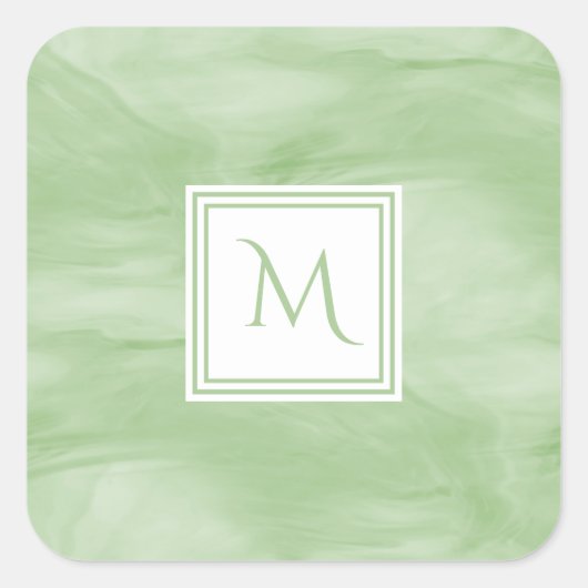 Sticker Carré Simple clair vert subtil marbre moderne Monogramme (Devant)