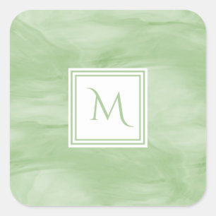 Sticker Carré Simple clair vert subtil marbre moderne Monogramme