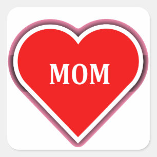 Sticker Carré simple coeur rouge pour maman