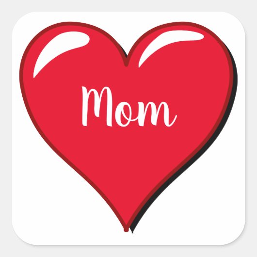Sticker Carré Simple coeur rouge - pour MOM (Devant)
