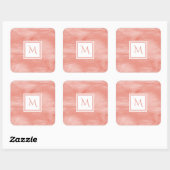 Sticker Carré Simple Corail rose subtil Marbre Moderne Monogramm (Feuille)
