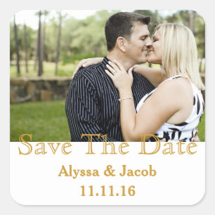 Sticker Carré Simple Couples Photo Enregistrer la date Mariage