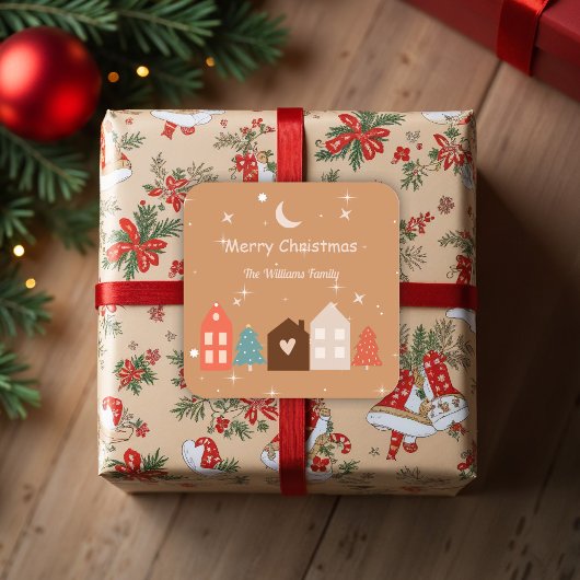 Sticker Carré Simple Earth Tone Joyeux Noël