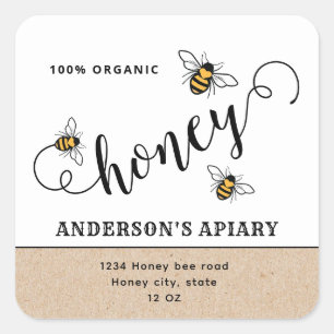 Sticker Carré Simple écriture moderne Honey bee apiary
