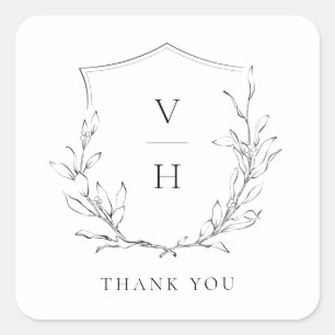 Sticker Carré Simple élégance botanique crête mariage monogramme