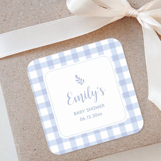 Sticker Carré Simple Elégant Bleu En vichy Plaid Baby shower gar