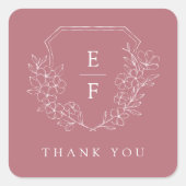 Sticker Carré Simple Élégant Cerisier Rose Blossom Monogram Cres (Devant)