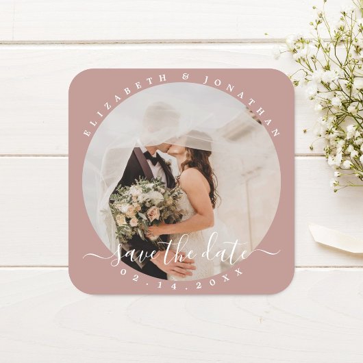Sticker Carré Simple Élégant Couple Photo Mariage Enregistrer La