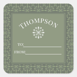 Sticker Carré Simple Elegant Green Snowflake Noël classique
