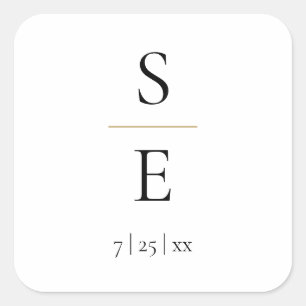 Sticker Carré Simple Élégant Monogramme Or Mariage