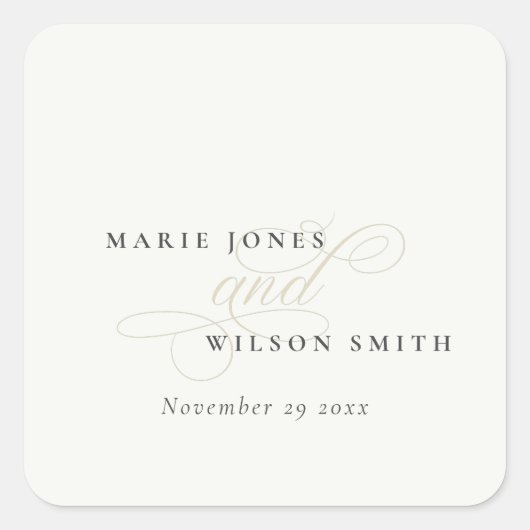 Sticker Carré Simple élégant Script chic Mariage noir et blanc (Devant)