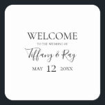 Sticker Carré simple et élégant pour mariage<br><div class="desc">Cet autocollant simple et élégant carré d'accueil de mariage est parfait pour votre mariage moderne minimaliste noir et blanc. Le design comporte une police contemporaine minimale accompagnée d'une calligraphie formelle. Gardez-le tel quel,  ou choisissez de le personnaliser avec vos propres oeuvres d'art ou photos !</div>