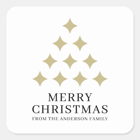 Sticker Carré Simple étoile arbre blanc Joyeux Noël (Devant)