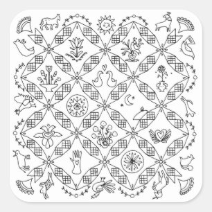 Sticker Carré Simple Folk - Sarah Fielke Block du mois 2018