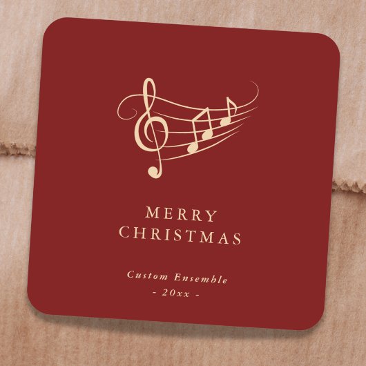 Sticker Carré Simple Gold Music Notes Christmas Green