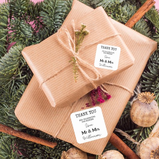 Sticker Carré Simple, M. Et Mme Merci Noir Et Blanc