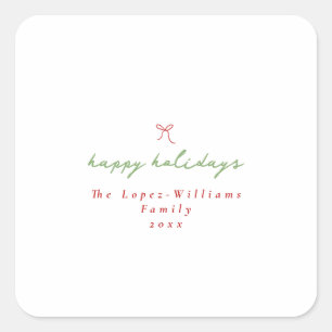 Sticker Carré Simple main tiré Bow rouge et vert Noël