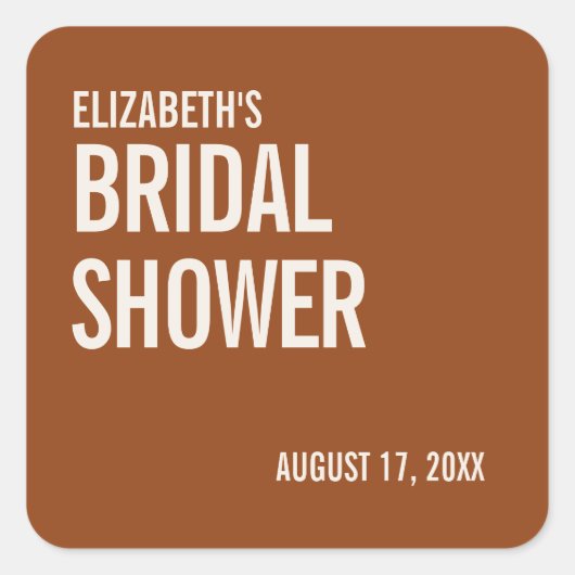 Sticker Carré Simple Mariage Terracotta Typographie Shower (Devant)