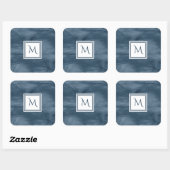 Sticker Carré Simple Marine Bleu Marbre subtil Monogramme modern (Feuille)