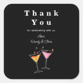 Sticker Carré Simple Merci noir et blanc élégant (Devant)