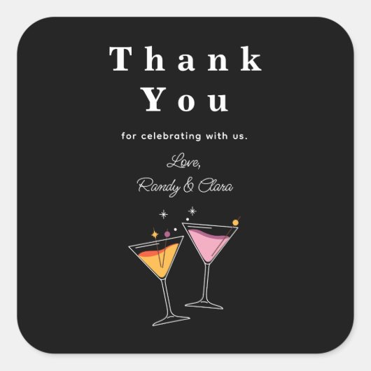 Sticker Carré Simple Merci noir et blanc élégant (Devant)