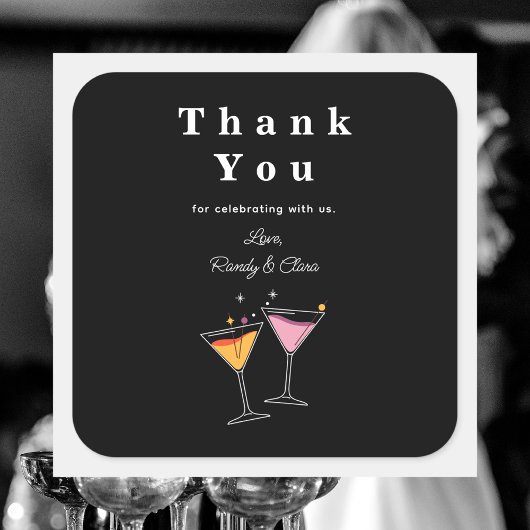 Sticker Carré Simple Merci noir et blanc élégant