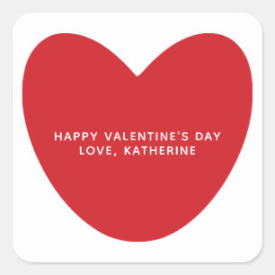 Sticker Carré Simple mignon coeur rouge personnalisé Saint Valen