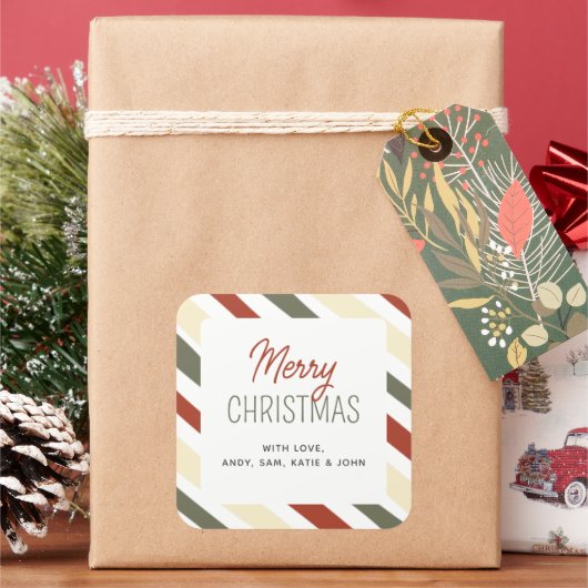 Sticker Carré Simple minimaliste rayé Joyeux Noël Nom (vacances)