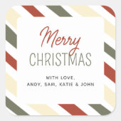 Sticker Carré Simple minimaliste rayé Joyeux Noël Nom (Devant)