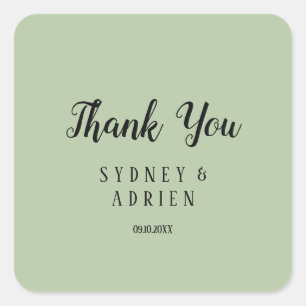 Sticker Carré Simple Minimaliste Sage Mariage Thankyou Favoriser