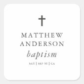 Sticker Carré Simple moderne Elegant Cross Baby Baptism (Devant)
