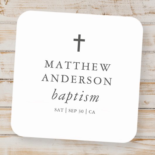 Sticker Carré Simple moderne Elegant Cross Baby Baptism