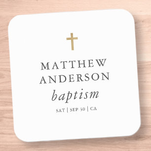 Sticker Carré Simple moderne Elegant Cross Baby Baptism