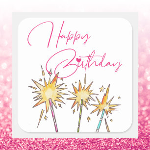 Sticker Carré Simple moderne Joyeux Anniversaire coloré