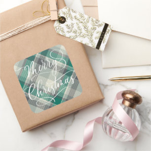 Sticker Carré Simple moderne Joyeux Noël vert Plaid