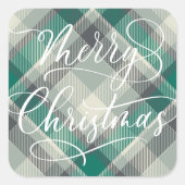 Sticker Carré Simple moderne Joyeux Noël vert Plaid (Devant)