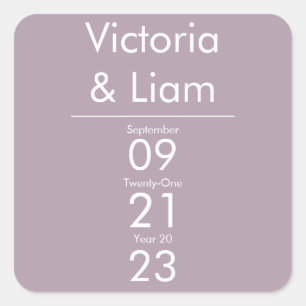 Sticker Carré Simple moderne violet Faire-part de mariage de lav