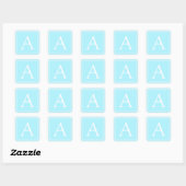 Sticker Carré Simple Monogramme Bleu Ciel (Feuille)