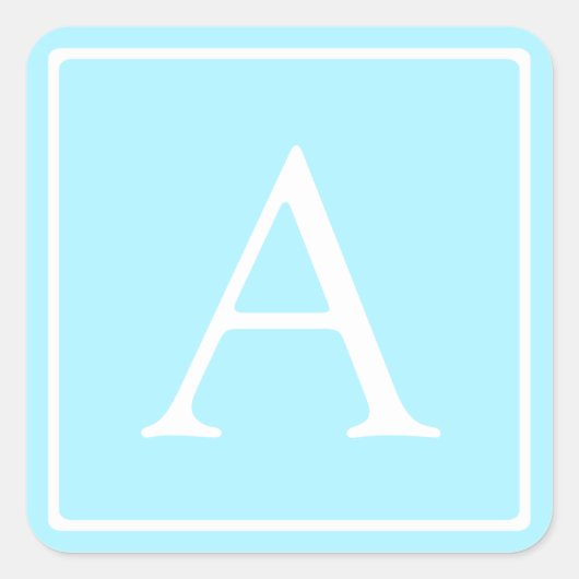 Sticker Carré Simple Monogramme Bleu Ciel (Devant)