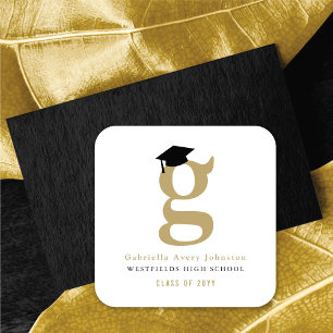 Sticker Carré Simple Monogramme Classique Moderne Casquette de R