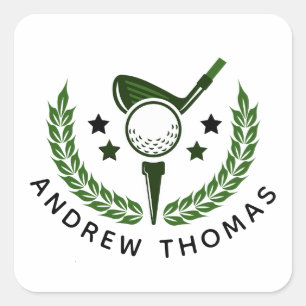 Sticker Carré Simple Monogramme de Golfeur Personnalisé