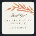 Sticker Carré Simple Orange Branch Automne Wedding Favor Tags<br><div class="desc">Cet autocollant sur le thème mariage de automne présente une branche légèrement carrée orange et feuillue avec un texte élégant avec une typographie facile à customiser. Ajoutez-les à vos faveurs pour cette touche spéciale et personnelle supplémentaire et envoyez les invités à la maison avec un petit signe d'appréciation.</div>