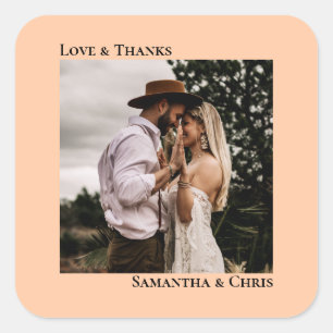 Sticker Carré Simple Photo Coral Peach Amour & Merci Mariage